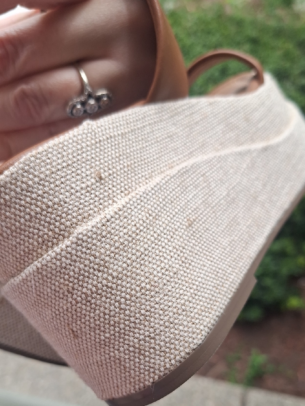 Steve Madden Moveable Leather & Linen Wedge Platform Sandals Tan Size 6.5 - Picture 6 of 8